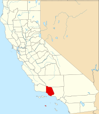 Kort over California med Ventura County markeret