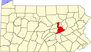 Map of Pennsylvania highlighting Northumberland County