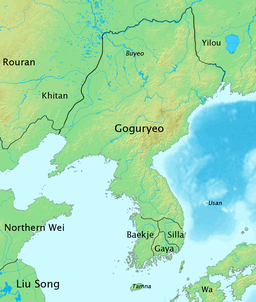 Mapa Tří království Koreje na konci 5. století