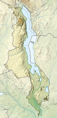 Mapa konturowa Malawi, na dole po prawej znajduje się punkt z opisem „ujście”