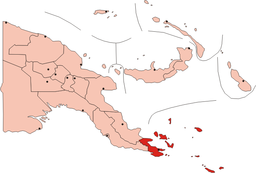 Översiktskarta över Milne Bay-provinsen.