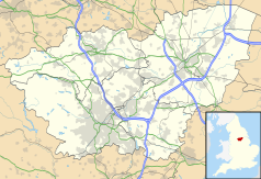 Mapa konturowa South Yorkshire, na dole nieco na lewo znajduje się punkt z opisem „Uniwersytet w Sheffield”