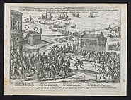 Aankomst van de hertog van Anjou te Antwerpen op 19 en 22 februari 1582 (Prentenkabinet Universiteit Antwerpen)