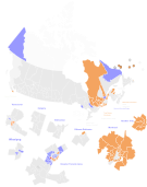 Identification of ridings gained by each party, relative to 2008.