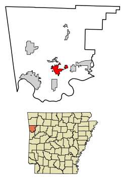 Location of Alma in Crawford County, Arkansas.