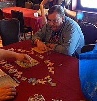 Darwin, playing Patchwork during CrusieCon in March 2015