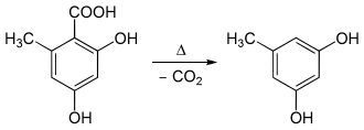 Decarboxylierung von Orsellinsäure zu Orcin