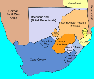 Kaart van de Zuid-Afrikaanse republieken rond 1885