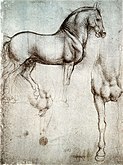 Ceffyl Leonardo yn silverpoint, c. 1488 [38]