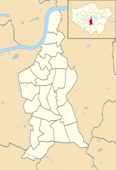 Mapa konturowa gminy Lambeth, u góry nieco na lewo znajduje się punkt z opisem „London Vauxhall”