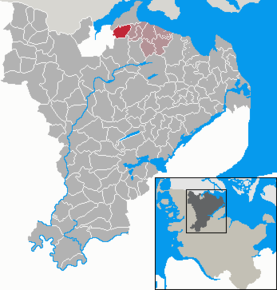 Poziția Wees pe harta districtului Schleswig-Flensburg