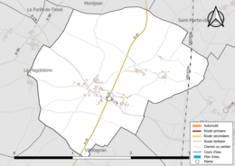 Carte en couleur présentant le réseau hydrographique de la commune