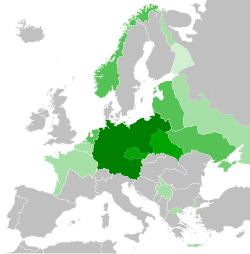 Germany at the height of World War II success (September to December 1942) *   Germany[a] *   Civil occupied territories *   Militar-admeenistered occupied territories