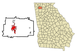 Location in Gordon County and the state of Georgia