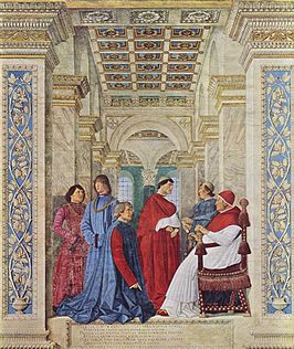 Sixtus IV benoemt zijn bibliotheekprefect (door Melozzo da Forli, 1477)