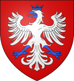 gueules à une aigle d'argent, couronnée, becquée et membrée d'azur