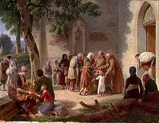 Vicelīns dala pārtiku trūkumcietējiem. Kristofera Vilhelma Ekersberga glezna (1812).