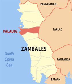 Mapa han Zambales nga nagpapakita han kahamutang han Palauig.