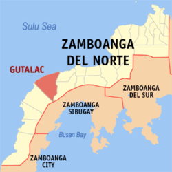 Map of Zamboanga del Norte with Gutalac highlighted