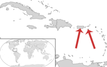 A map showing the location of the islands of Puerto Rico and St. Croix