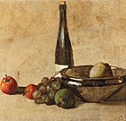 Still life with wine bottle and fruit, c. 1948, oil on canvas