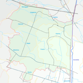 mappa fisica del territorio di Rubano con corsi d'acqua, altimetria e strade principali