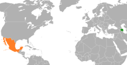 Map indicating locations of Azerbaijan and Mexico