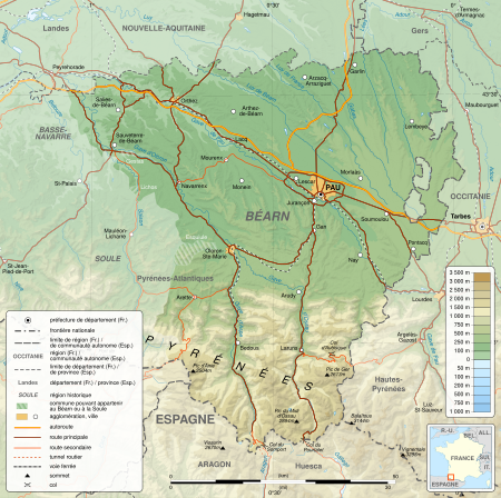 Carte topographique du Béarn.
