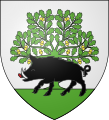 Escudo de la ciudad y comuna de Sedan, en el departamento francés de Ardenas, con un jabalí de sable.