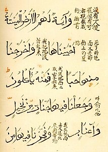 Verses 33 and 34 of surat Yā Sīn in this Chinese translation of the Quran.