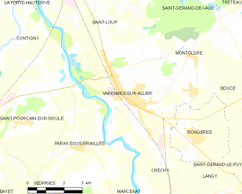 Mapa obce Varennes-sur-Allier