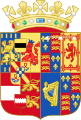 Coat of arms on expeditionary banner of William and Mary, 1688, showing the arms of William III impaled with the royal arms of England