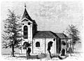 Die Gartenlaube (1867) b 749 2.jpg Kirche zu Chlum am 3. Juli 1867 nebst Grabmälern des Grafen Grünne und Potschachers.