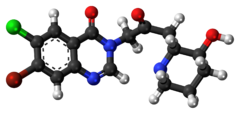 Ball-and-stick model of the halofuginone molecule