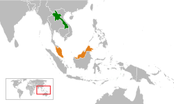 Map indicating locations of Laos and Malaysia