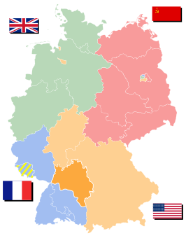 Württemberg-Baden in helderoranje als onderdeel van de Amerikaanse bezettingszone in lichtoranje