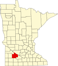 Map of Minesota highlighting Redwood County