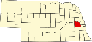 Map of Nebraska highlighting Saunders County