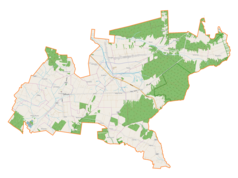 Mapa konturowa gminy Mniów, w centrum znajduje się punkt z opisem „Przełom”