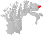 Mapa do condado de Finnmark com Vardø em destaque.