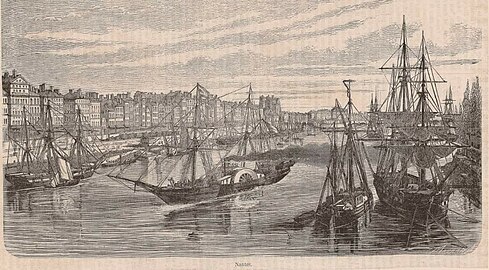 Voiliers et bateaux à vapeur au quai de la Fosse, gravure réalisée en 1850 par Horace Castelli