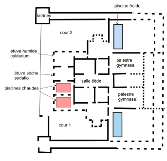 Plan des thermes de Chassenon (Charente, Gaule Aquitaine), fin du Ier siècle.