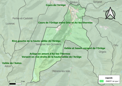 Carte des ZNIEFF de type 1 sur la commune.