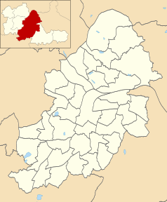 Mapa konturowa Birmingham, blisko centrum u góry znajduje się punkt z opisem „Perry Barr”