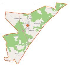 Mapa konturowa gminy Czeremcha, blisko centrum na lewo u góry znajduje się punkt z opisem „Czeremcha”