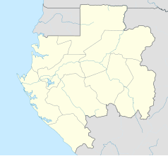 Mapa konturowa Gabonu, blisko centrum na lewo znajduje się punkt z opisem „Lambaréné”