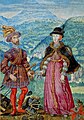 Hans_II._Khevenhüller_und_Katharina vor den Burgen Falkenstein