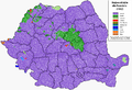 Germanii din România, marcați în roșu, conform recensământului din 1992.