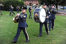 The band of the Royal Air Force Regiment wearing number 9 Service Dress, as now worn with a peaked cap since 2012