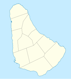 Mapa konturowa Barbadosu, po lewej znajduje się punkt z opisem „Holetown”